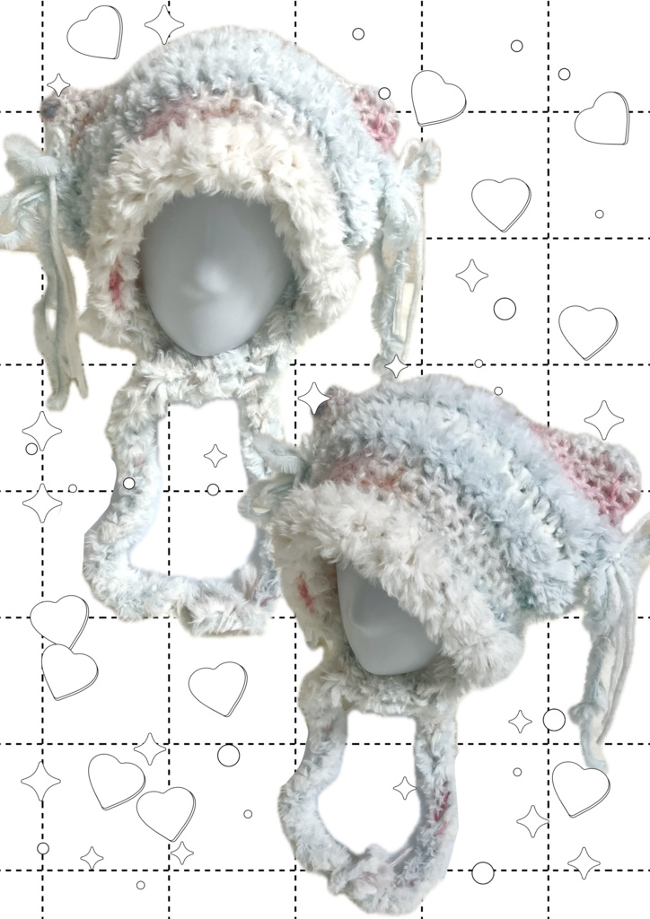 猫耳ニット帽【White×Lightblue】