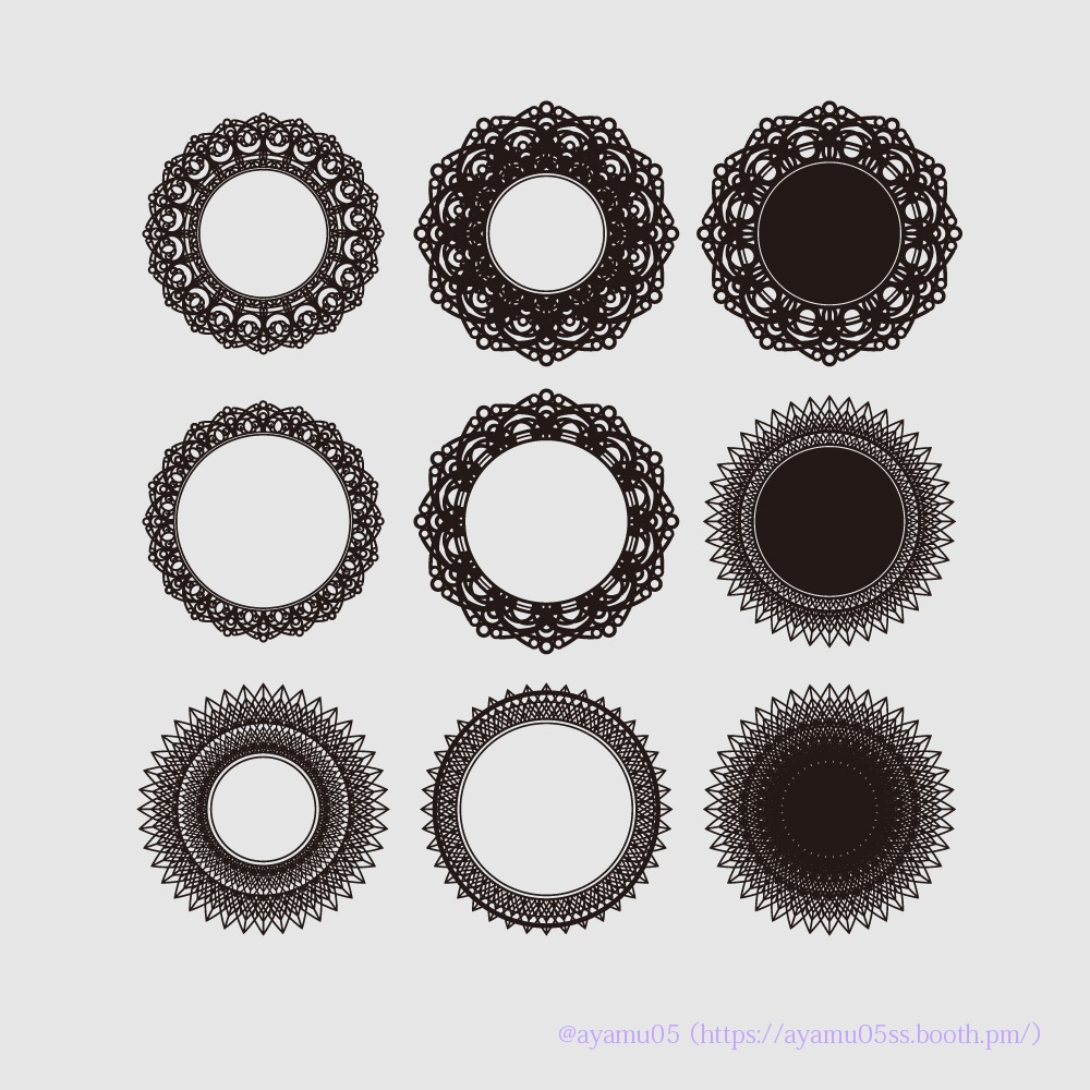 ゴシック・中華風レース系素材(AI形式&透過PNG)