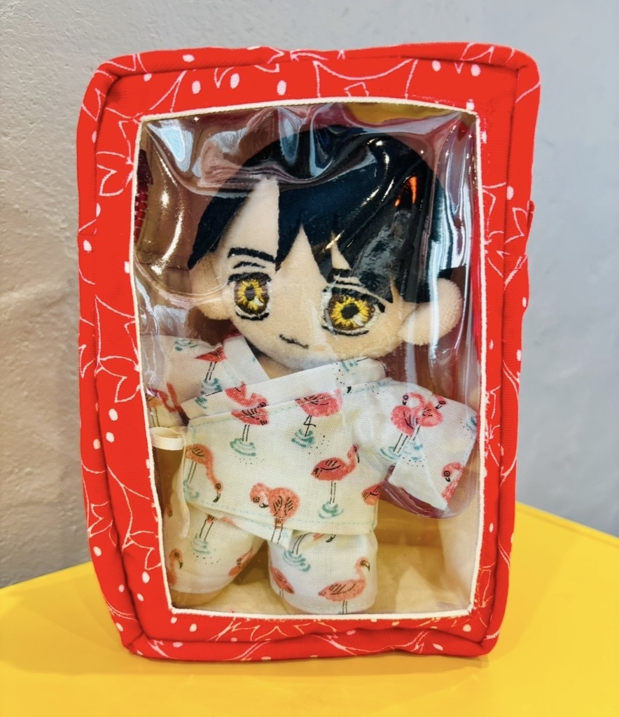 15センチぬい用ポーチ　赤いちご　クリアポケット付き