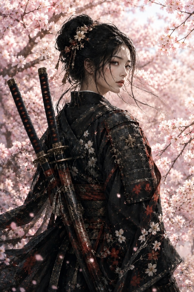 桜華の女武者：満開の春に佇む孤高の剣士