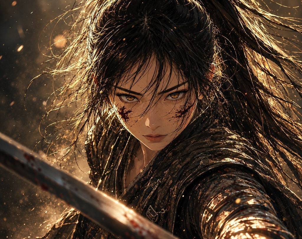 美しき女侍と刀 - シネマティック・ダークファンタジー壁紙