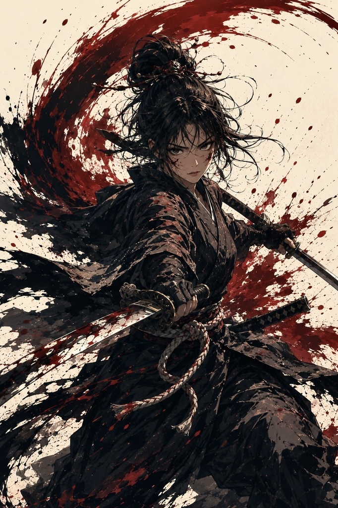 雪山城の黒衣くノ一 - シネマティック和風ダークファンタジー壁紙 (女忍者)