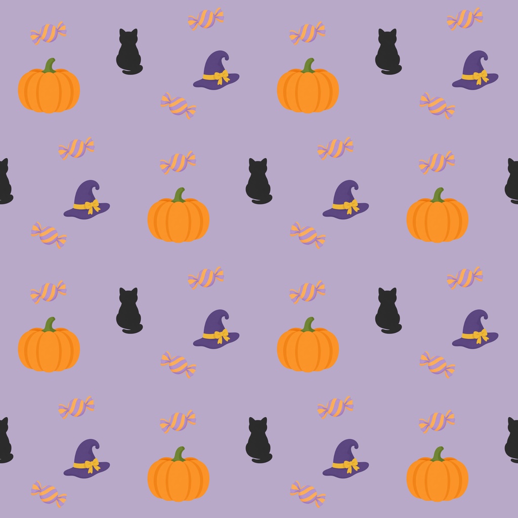 【商用利用可】ほっこりハロウィンのシームレスパターン デジタルペーパー10色セット|カボチャ・黒猫・魔女の帽子