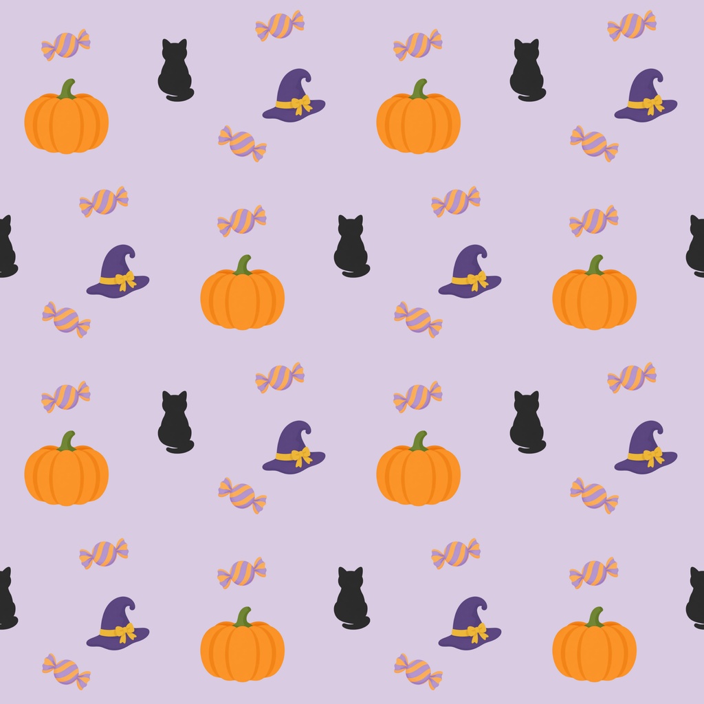 【商用利用可】ほっこりハロウィンのシームレスパターン デジタルペーパー10色セット|カボチャ・黒猫・魔女の帽子