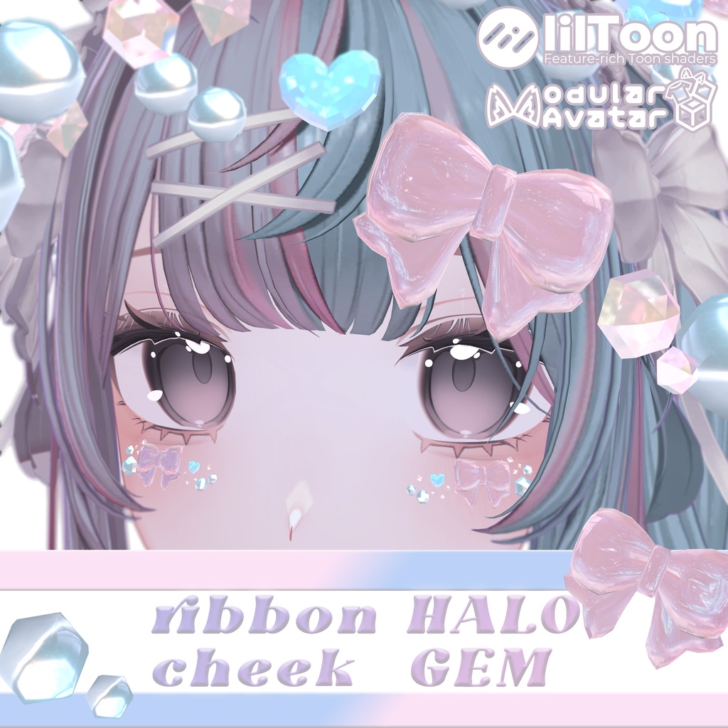 【期間限定無料】🎀 ribbonHALO & cheekGEM 🎀【アニメーション付き・汎用アバター】