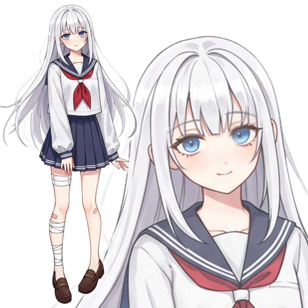 【立ち絵素材】白髪セーラー服の女の子