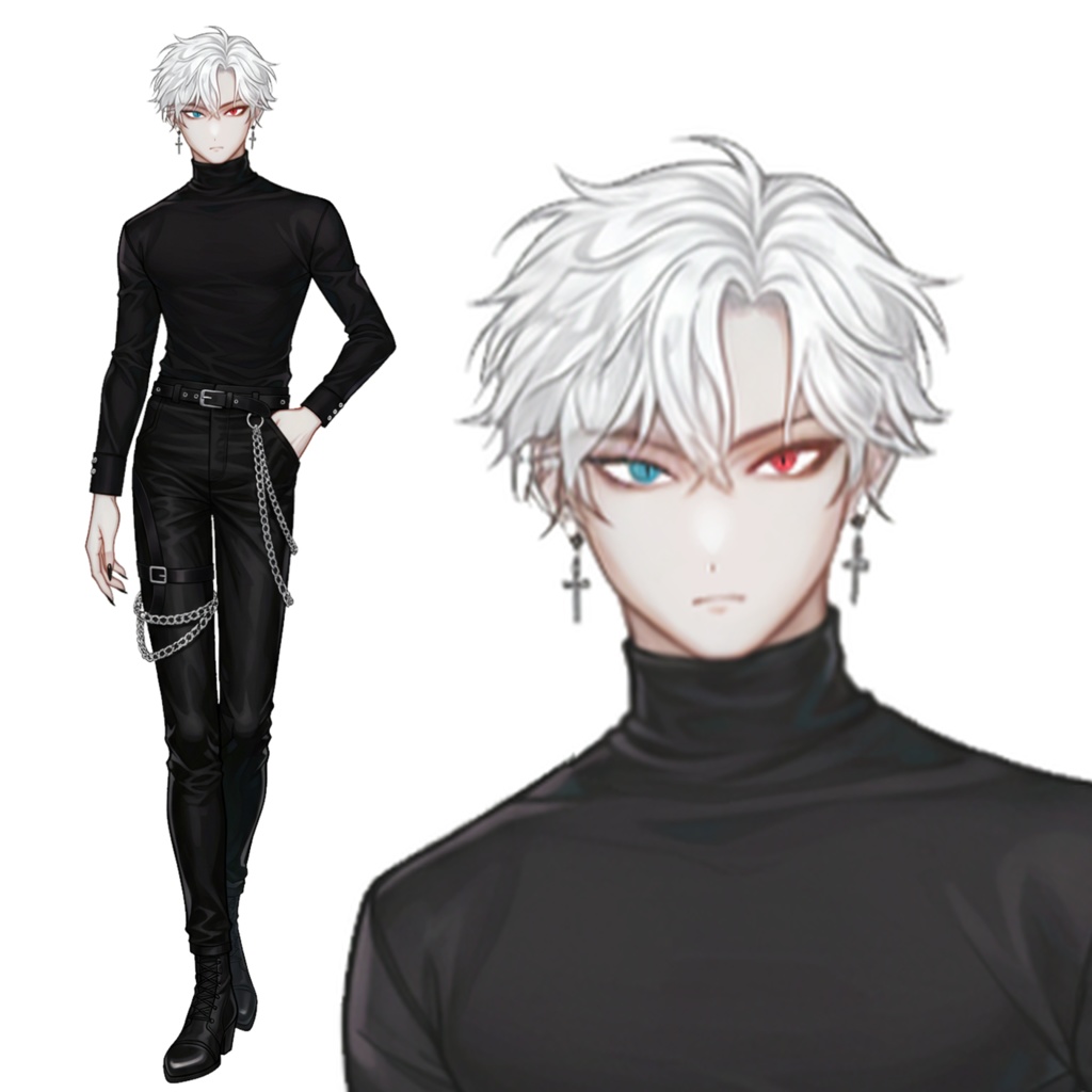 【立ち絵素材】白髪オッドアイの男性