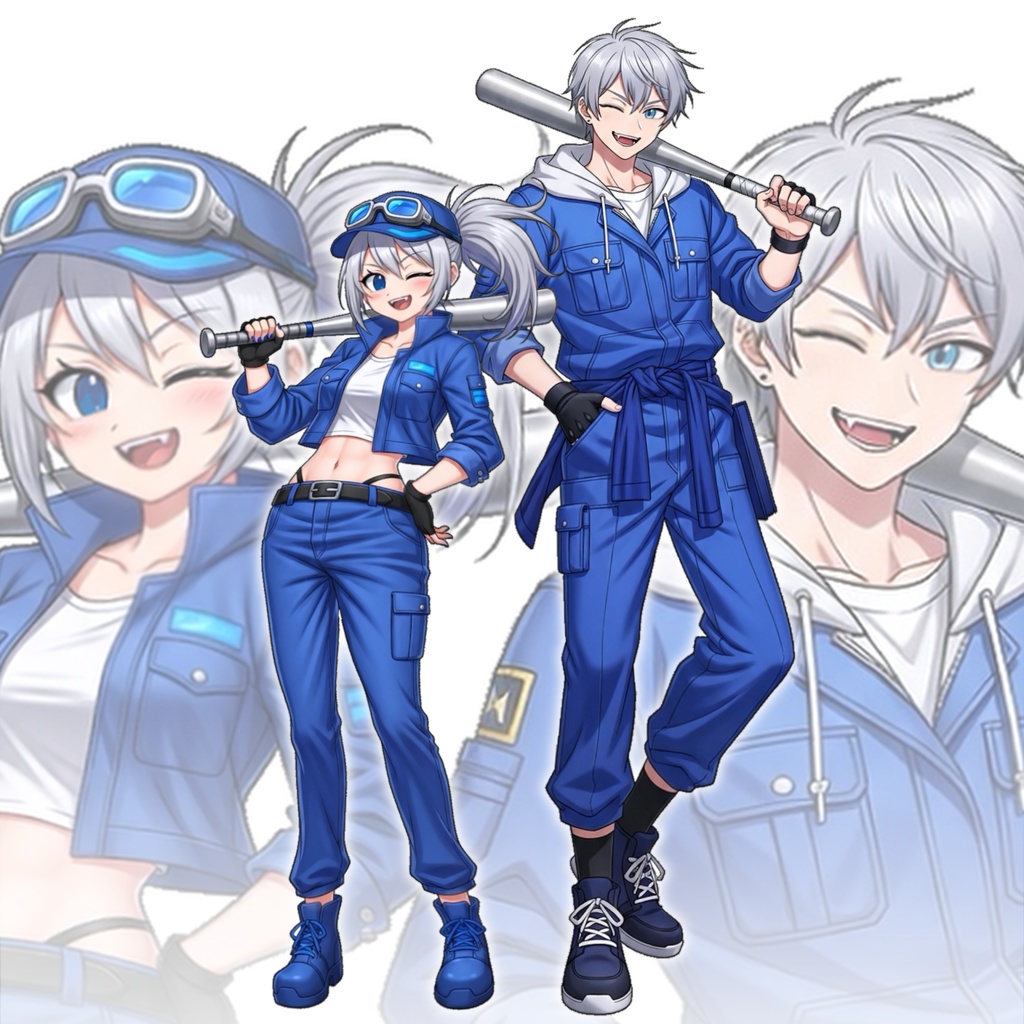 【立ち絵素材】バットを持った男女