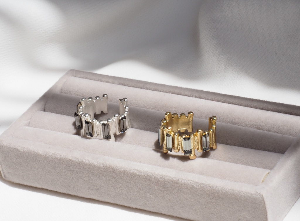 Pillar ring - Black diamond × Gold -