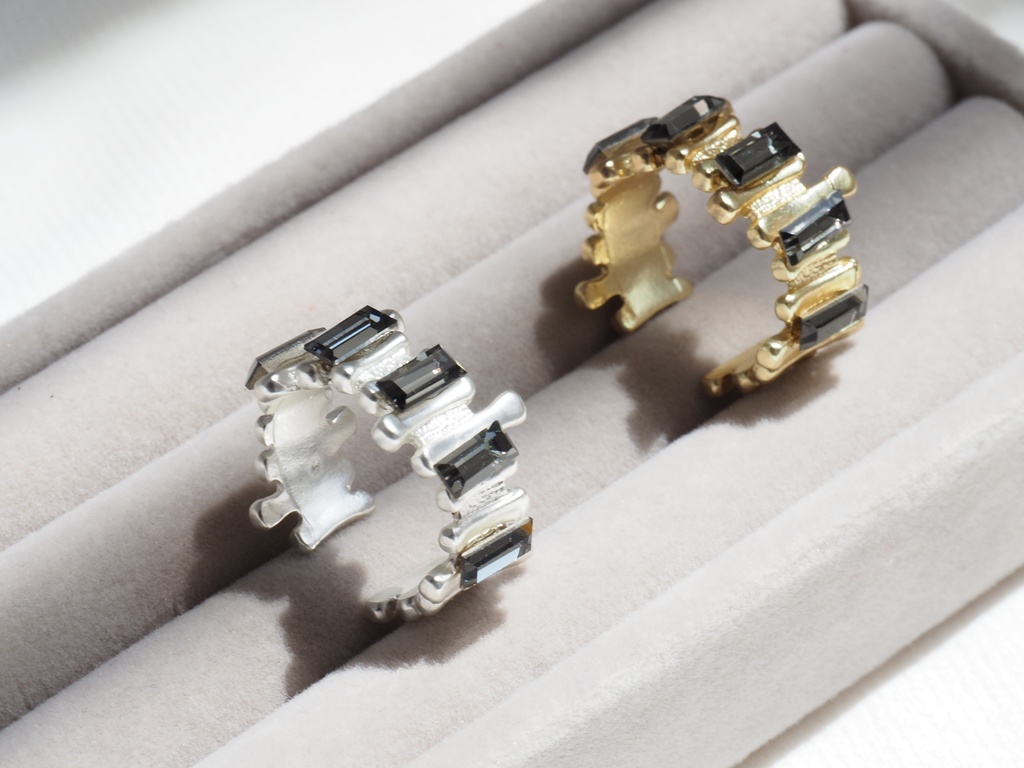 Pillar ring - Black diamond × Gold -