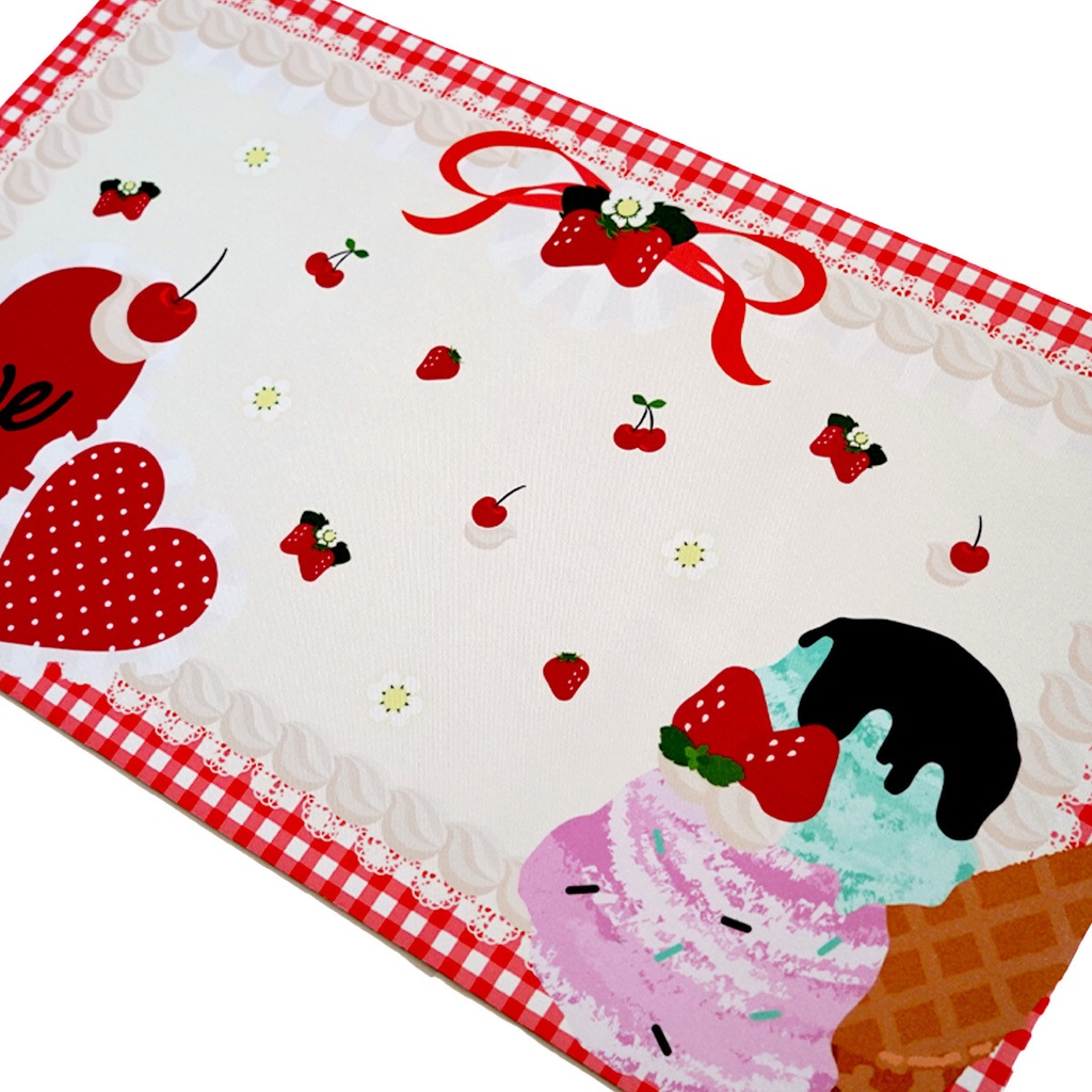 カードゲーム 布ラバー製プレイマット オリジナル 赤チェック(フルーツ×アイス) 610x355mm