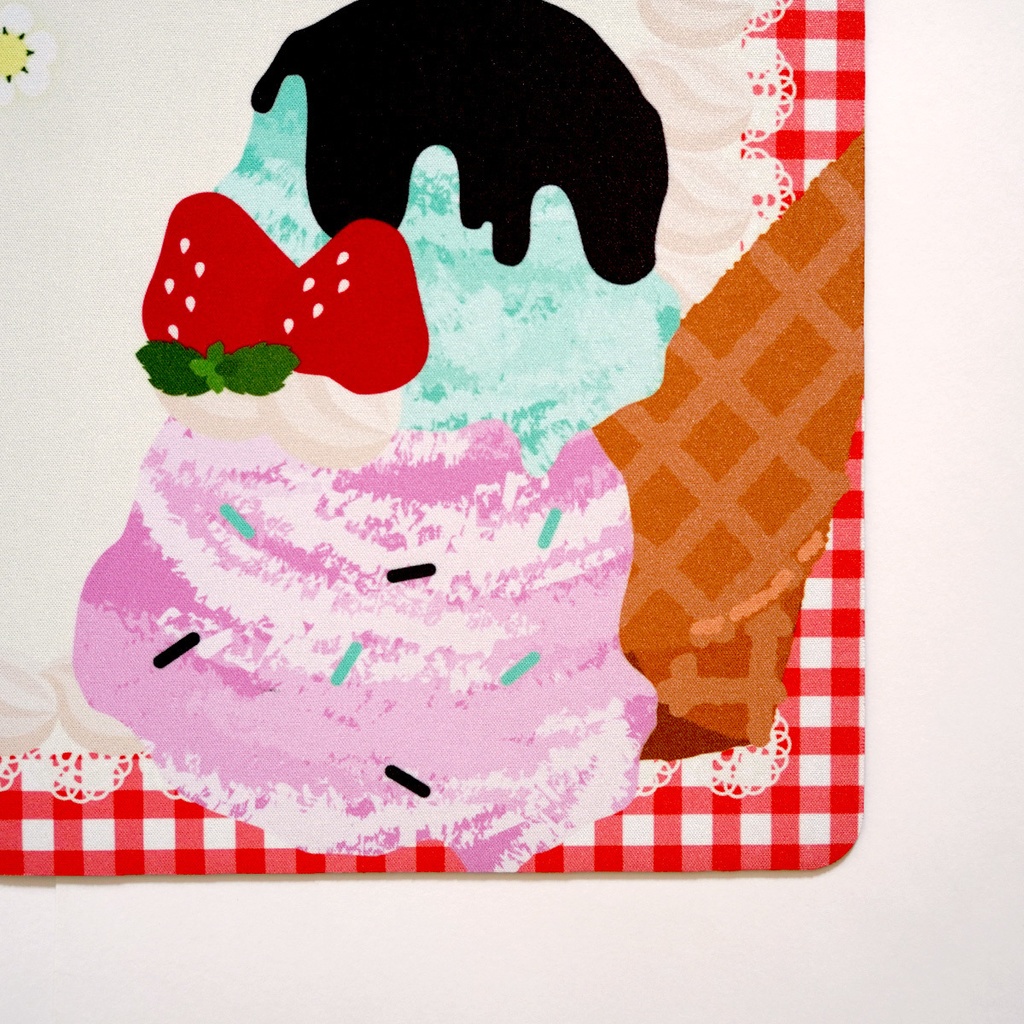 カードゲーム 布ラバー製プレイマット オリジナル 赤チェック(フルーツ×アイス) 610x355mm