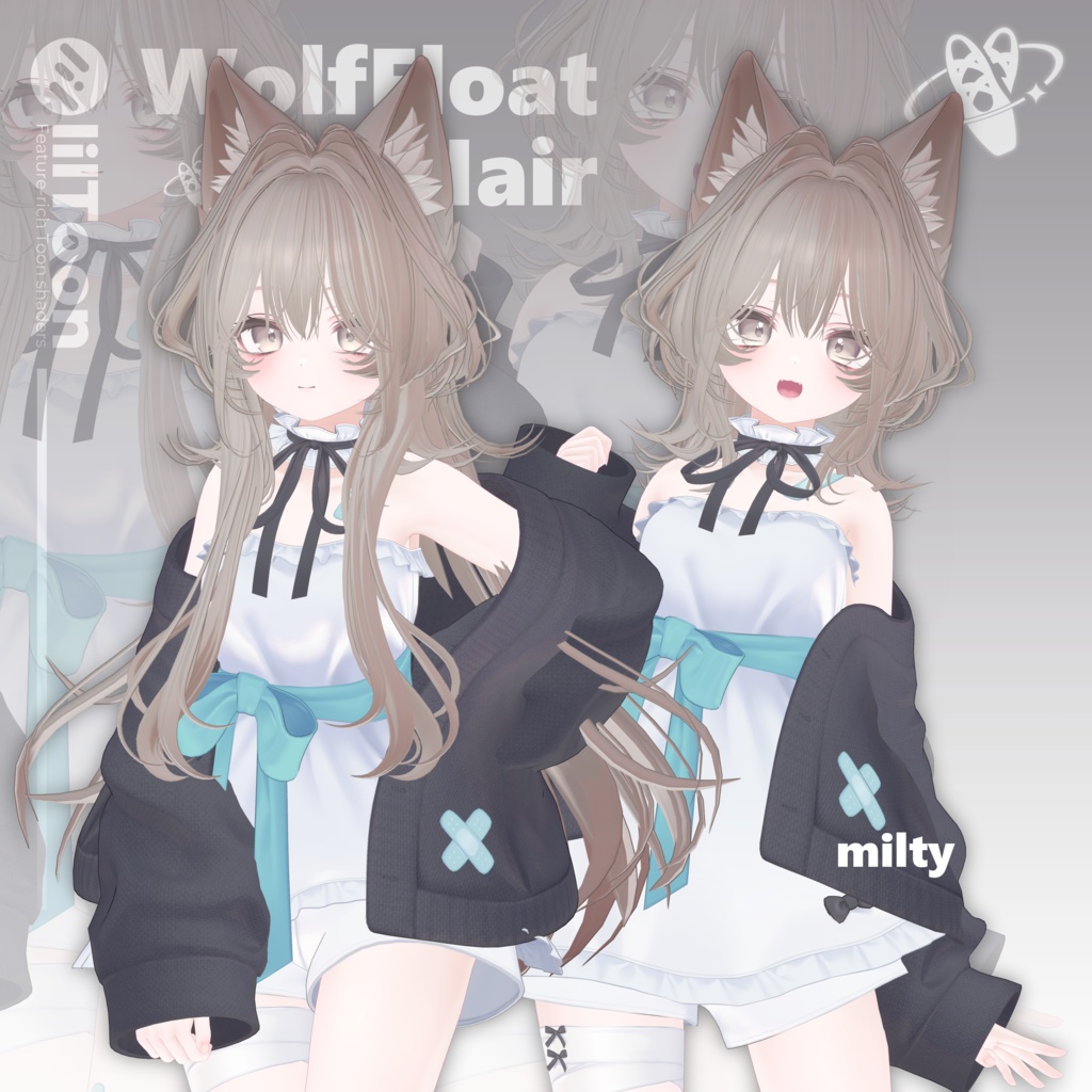 【19アバター対応】Wolf Float Hair【VRChat】