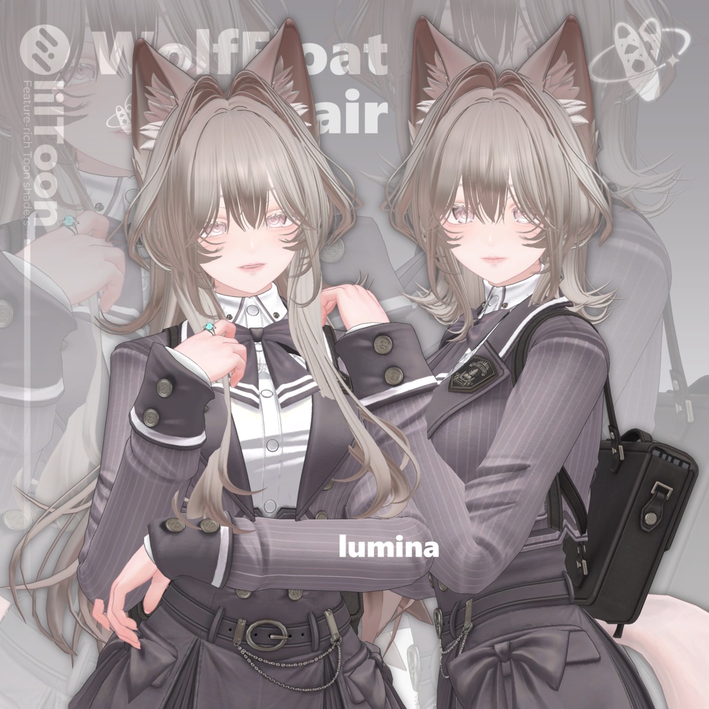 【19アバター対応】Wolf Float Hair【VRChat】