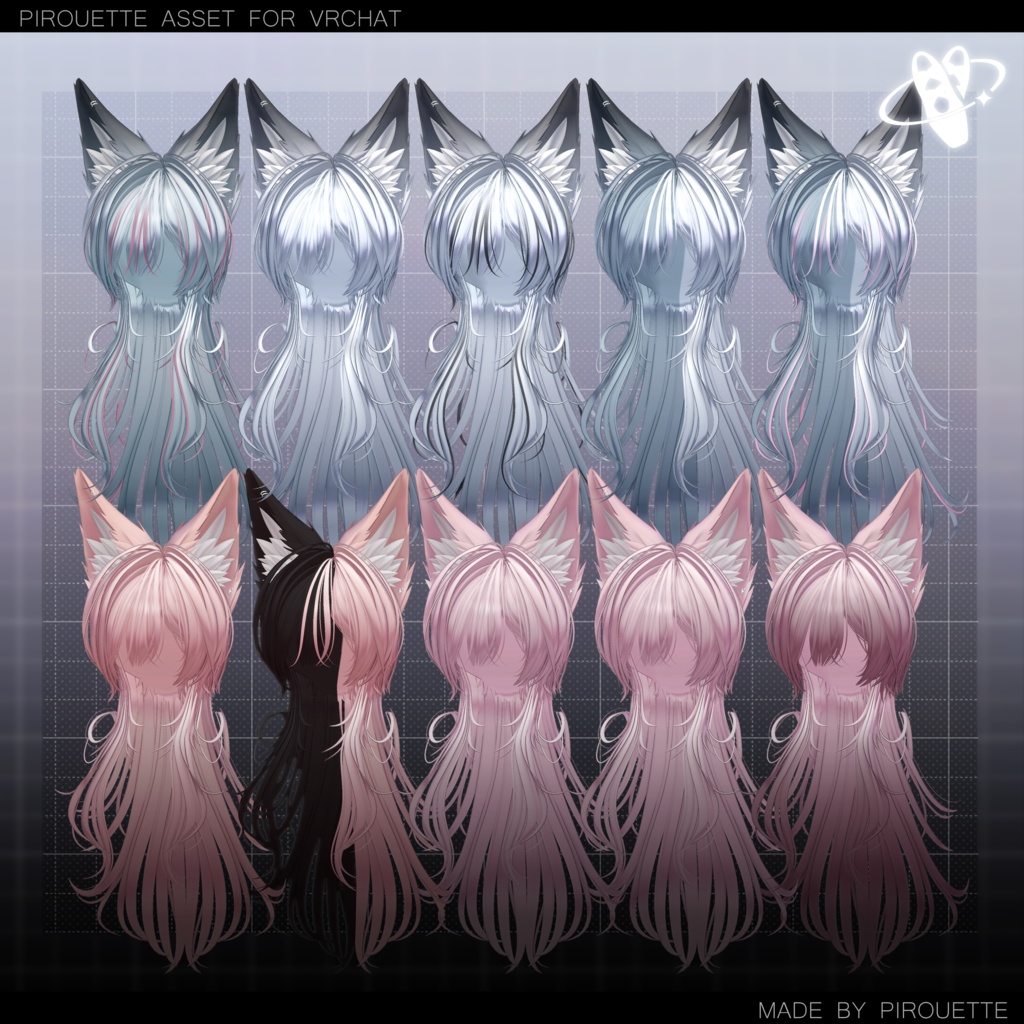 【22アバター対応】Line Wolf Hair【VRChat】