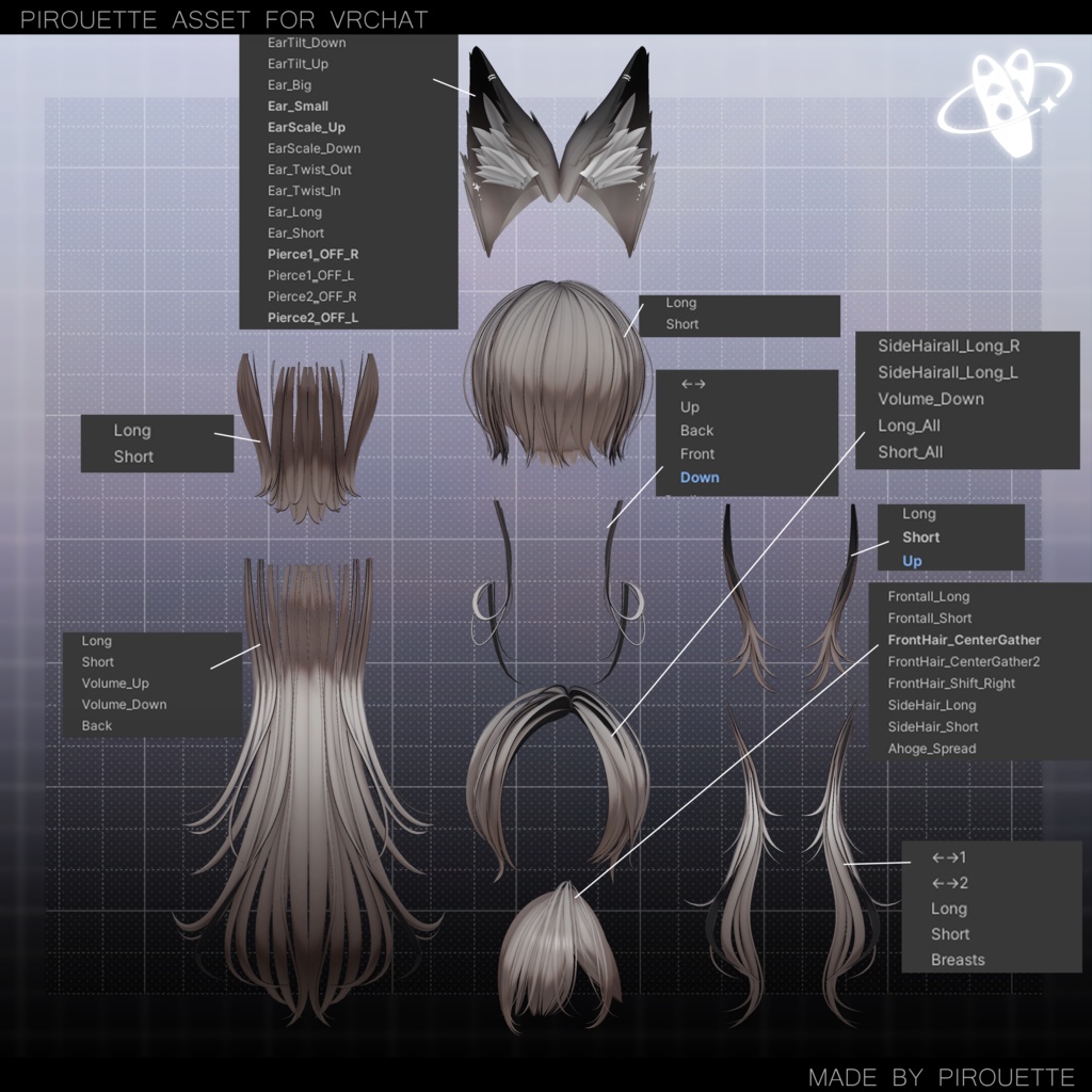 【22アバター対応】Line Wolf Hair【VRChat】