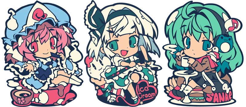 コミックマーケット107新作 ラバーキーホルダー幽々子、妖夢、早苗