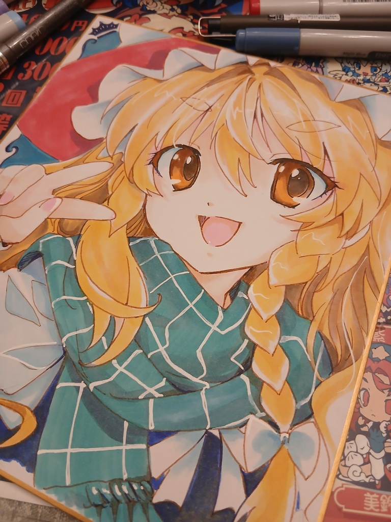 東方Project 中サイズ手描き色紙イラスト現物