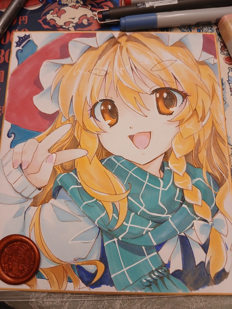 東方Project 中サイズ手描き色紙イラスト現物