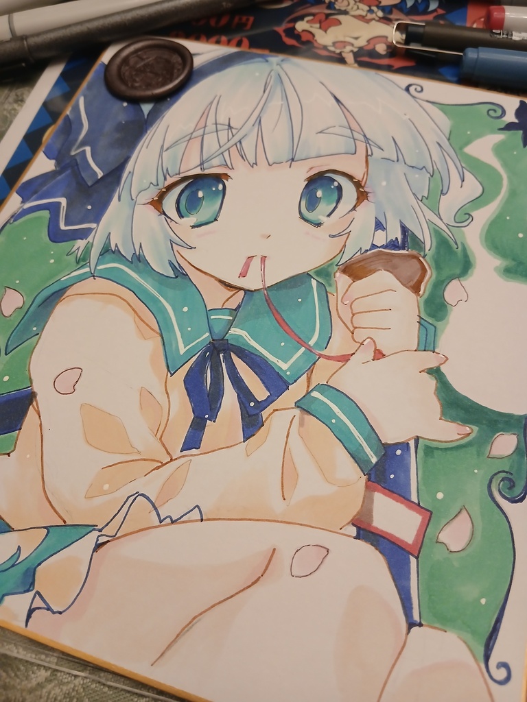 東方Project 中サイズ手描き色紙イラスト現物