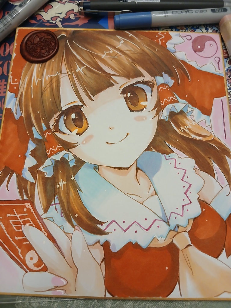 東方Project 中サイズ手描き色紙イラスト現物
