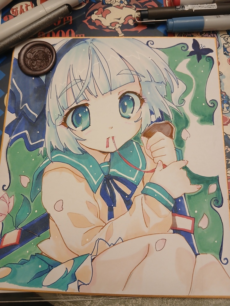 東方Project 中サイズ手描き色紙イラスト現物