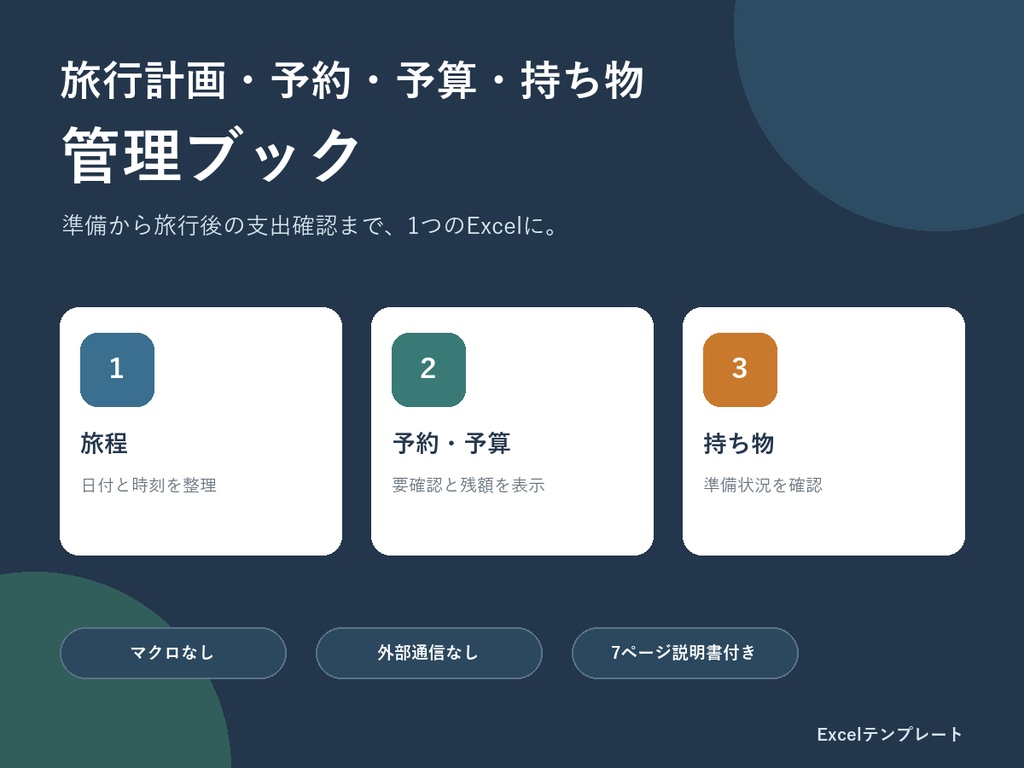 旅行計画・予約・予算・持ち物管理ブック｜Excelテンプレート