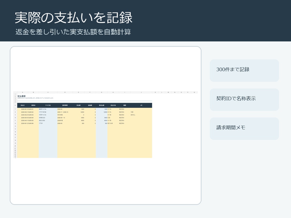 サブスク・定期購入・更新日管理ブック|Excelテンプレート