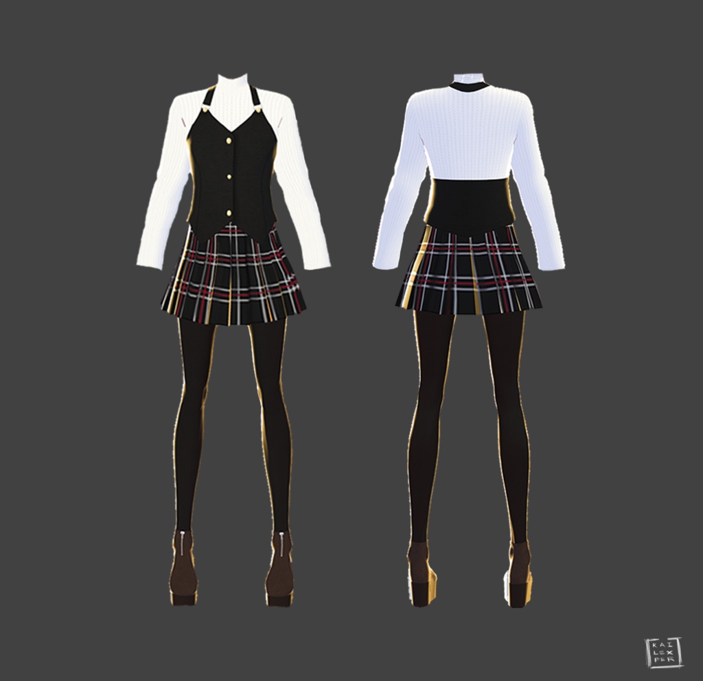 【Vroid用】Makoto Niijima Outfit (Top, Skirt, Tights, and Boots) from Persona 5 【2021 ver】