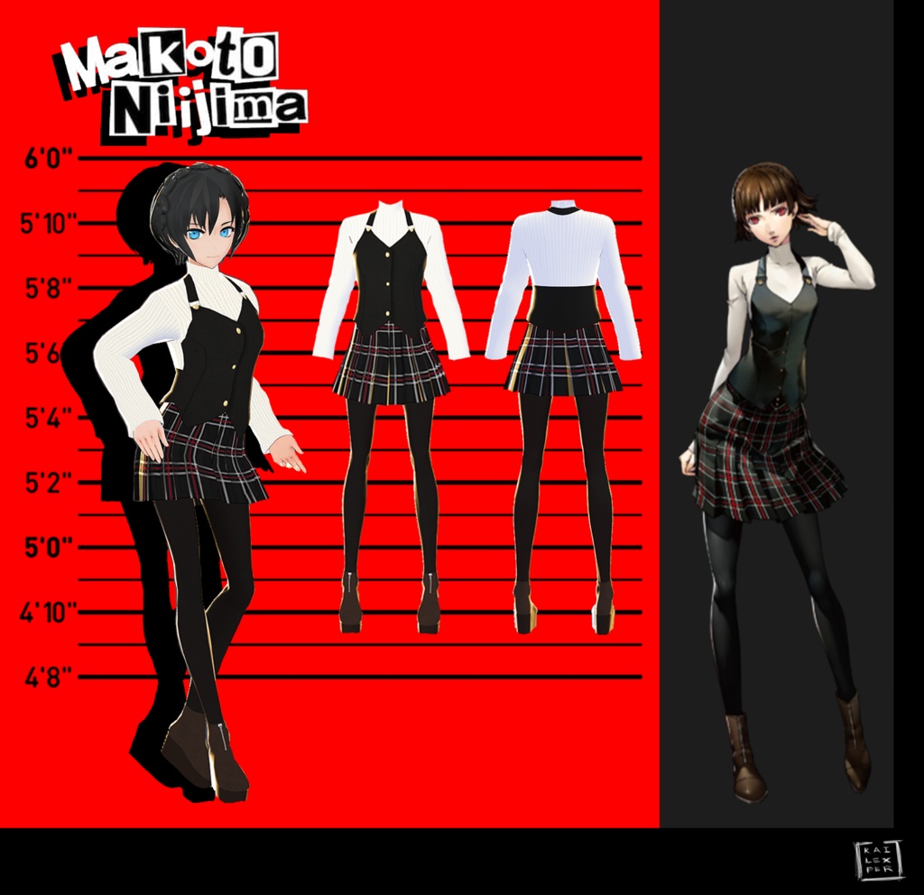 【Vroid用】Makoto Niijima Outfit (Top, Skirt, Tights, and Boots) from Persona 5 【2021 ver】
