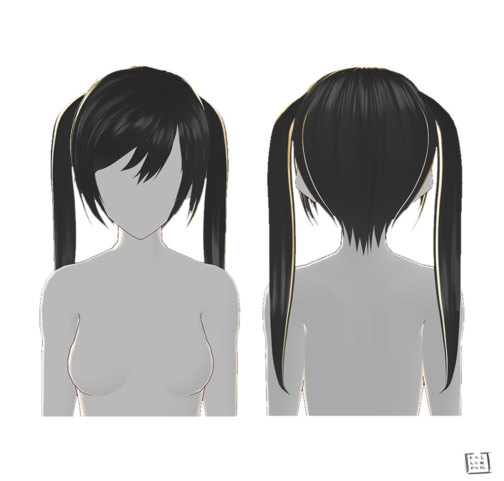 【Vroid用】Twintails Hairstyle (Pink, Black, Purple, Blonde, White) hair presets