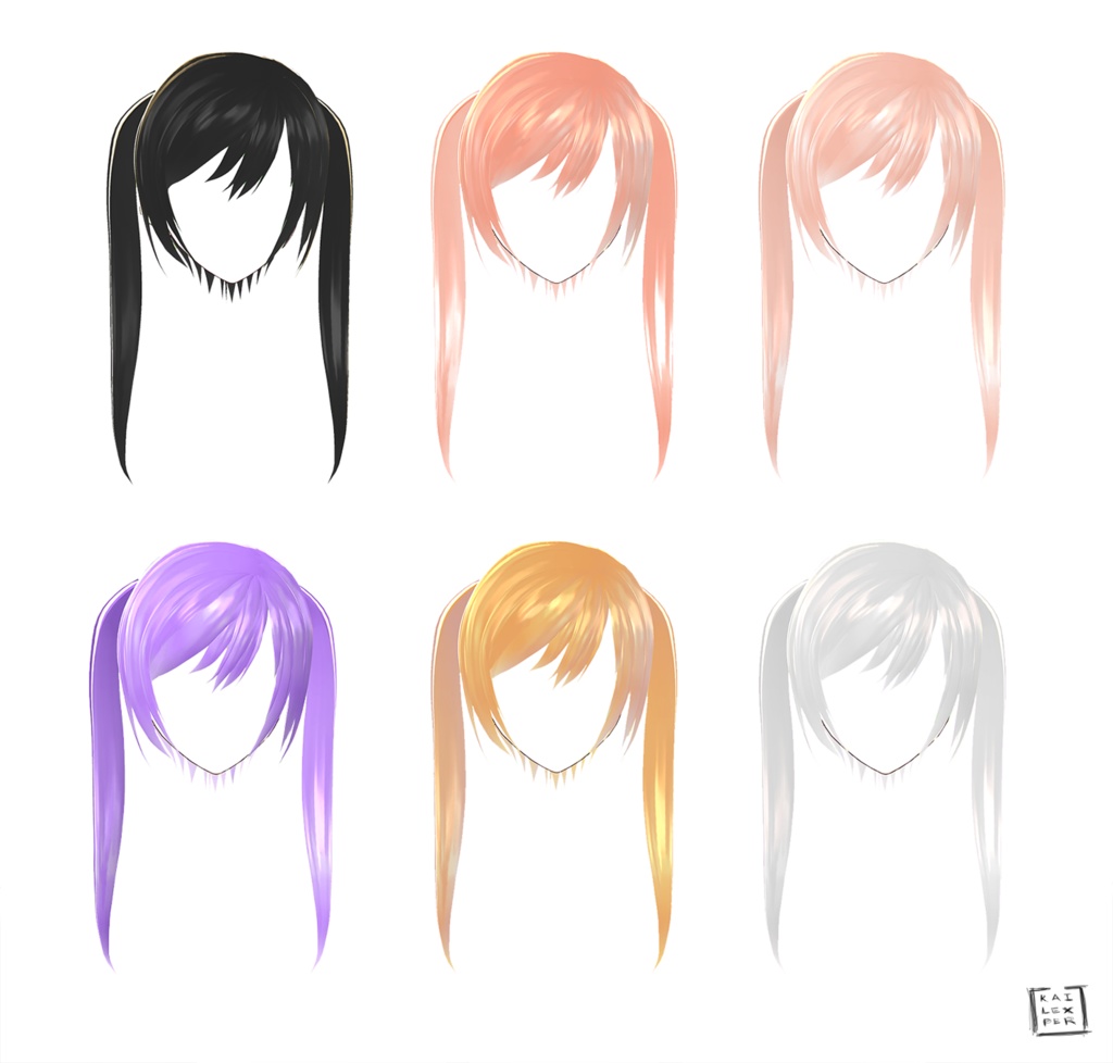 【Vroid用】Twintails Hairstyle (Pink, Black, Purple, Blonde, White) hair presets