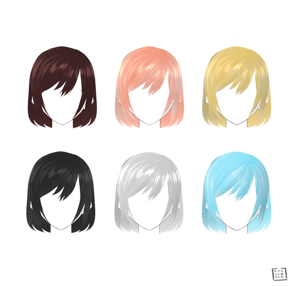 【Vroid用】Short Bob Hairstyle (Pink, Black, Brown, Blonde, White, Blue) hair presets