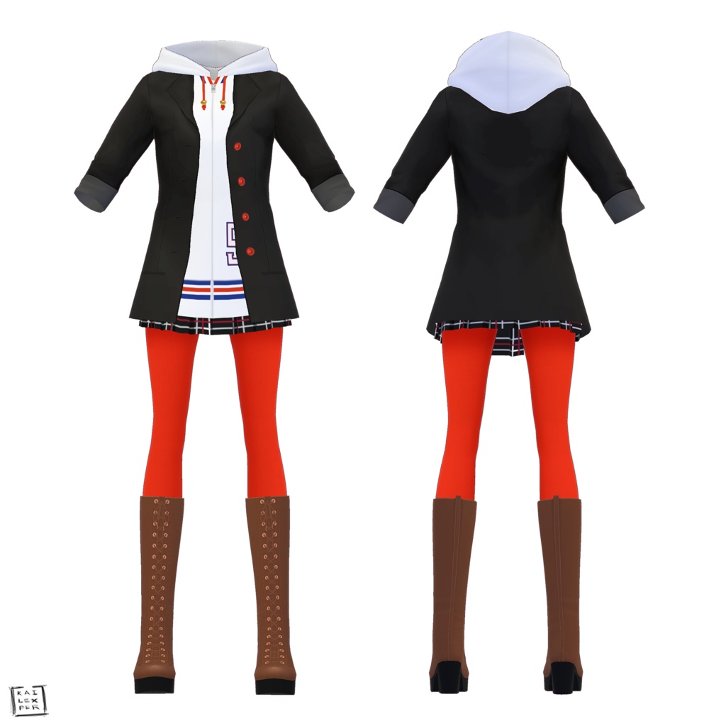 【Vroid用】Ann Takamaki Outfit from Persona 5 (Coat, Jacket Skirt, Tights, and Boots)