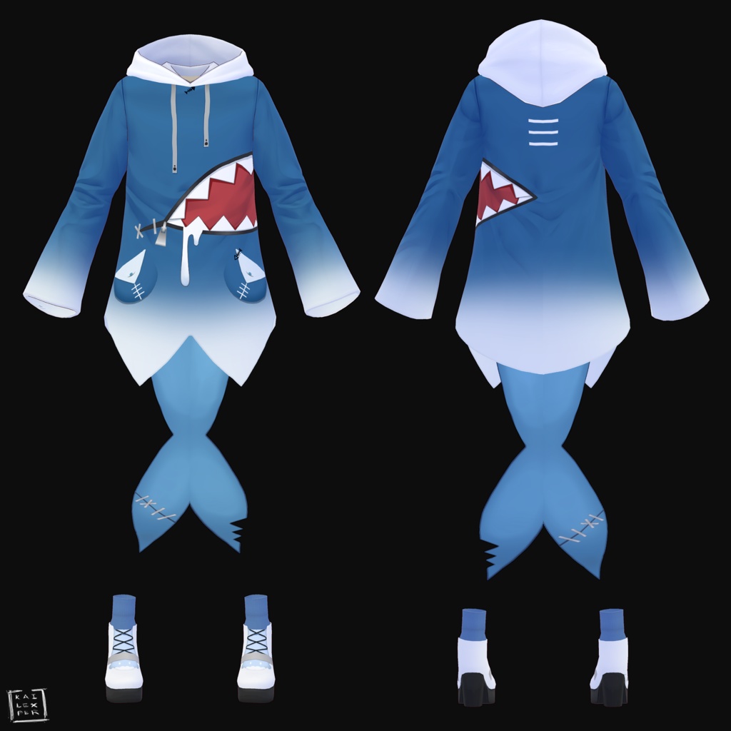 FREE【Vroid用】Gawr Gura from Hololive (Hoodie + Tail + Shoes + Underwear)