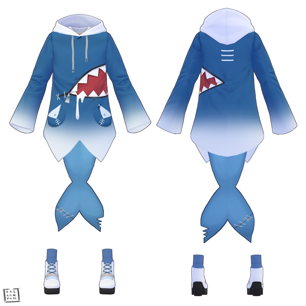 FREE【Vroid用】Gawr Gura from Hololive (Hoodie + Tail + Shoes + Underwear)