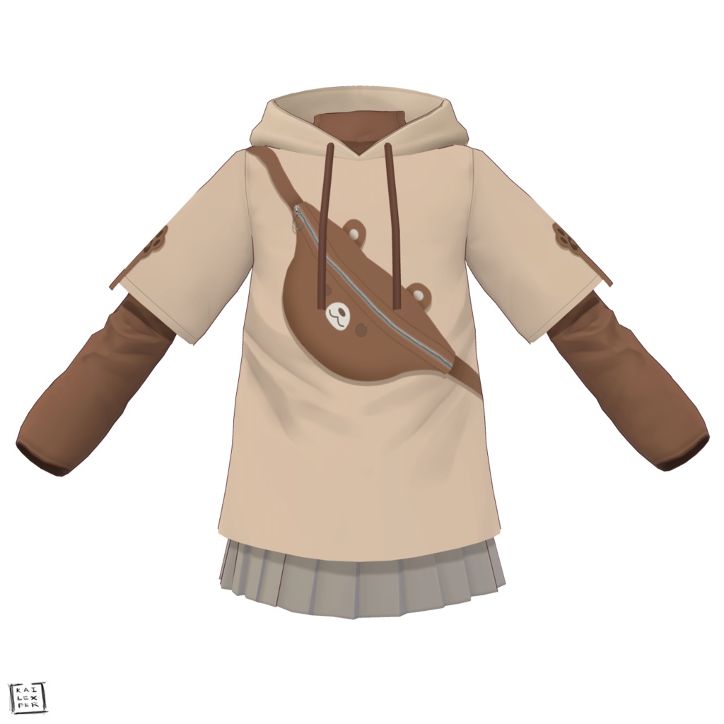 【Vroid用】Bear Jacket/ Hoodie 【SIMPLE BROWN VERSION】 (Hoodie + Shirt + Shoes + Leg Warmers + Skirt)