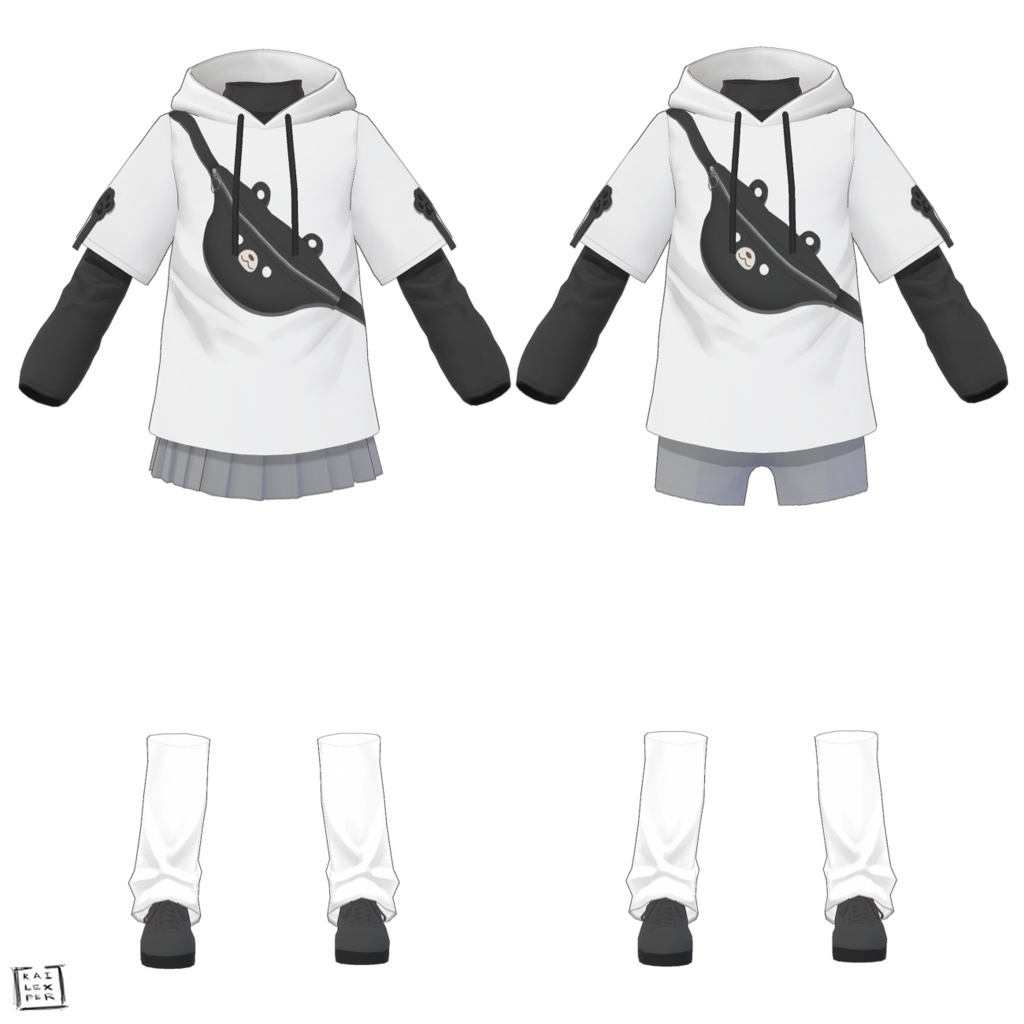 【Vroid用】Bear Jacket/ Hoodie 【SIMPLE BLACK VERSION】 (Hoodie + Shirt + Shoes + Leg Warmers + Skirt)