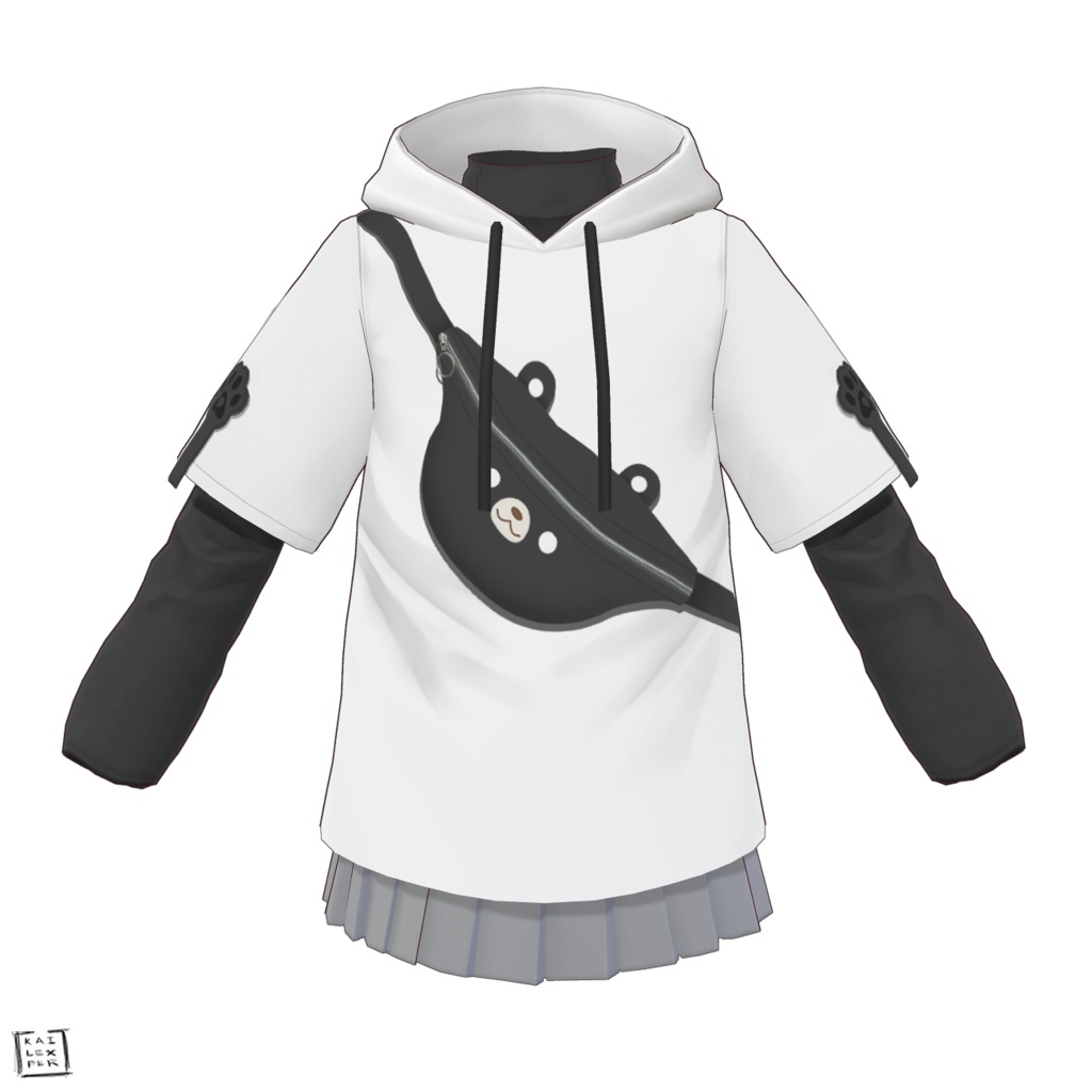【Vroid用】Bear Jacket/ Hoodie 【SIMPLE BLACK VERSION】 (Hoodie + Shirt + Shoes + Leg Warmers + Skirt)