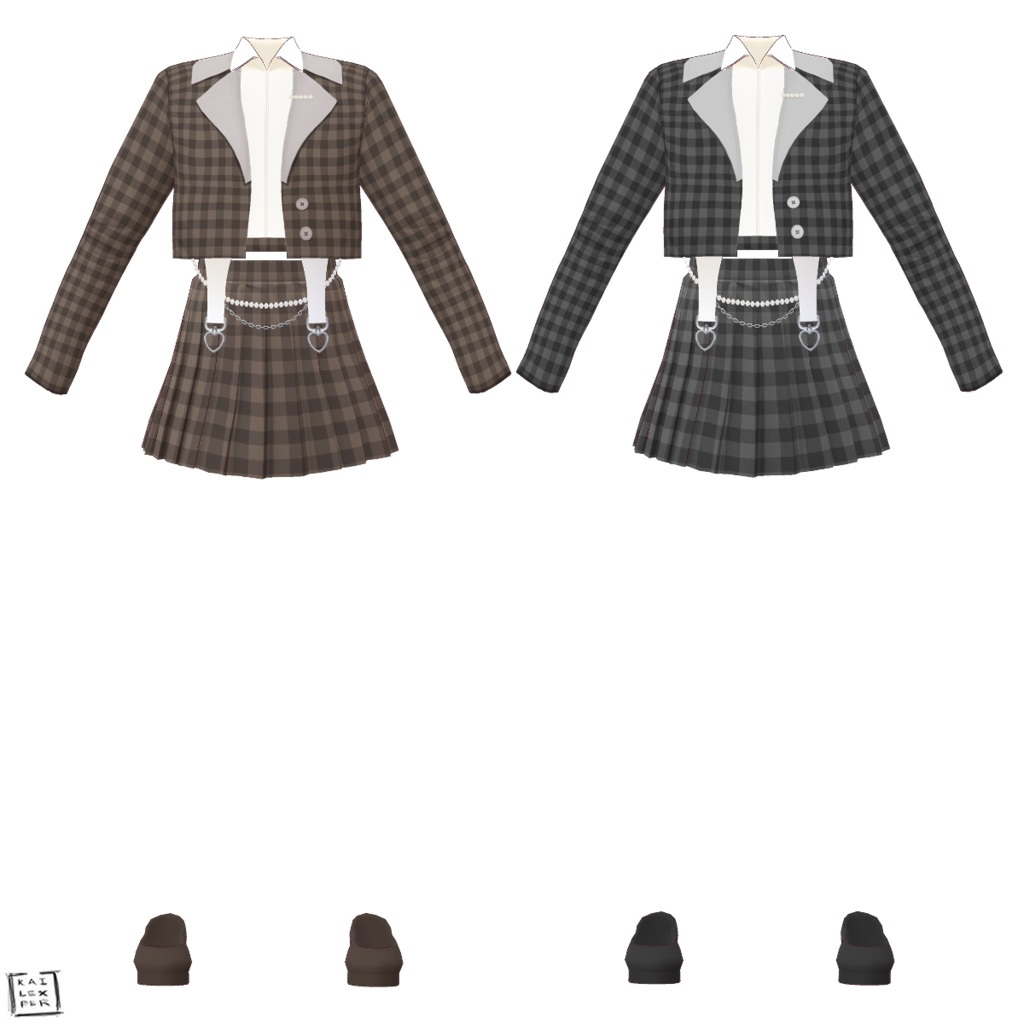 【Vroid用】Cute Brown Suit Set (Jacket/ Suit + Inner Shirt + Belt + Skirt + Shoes)