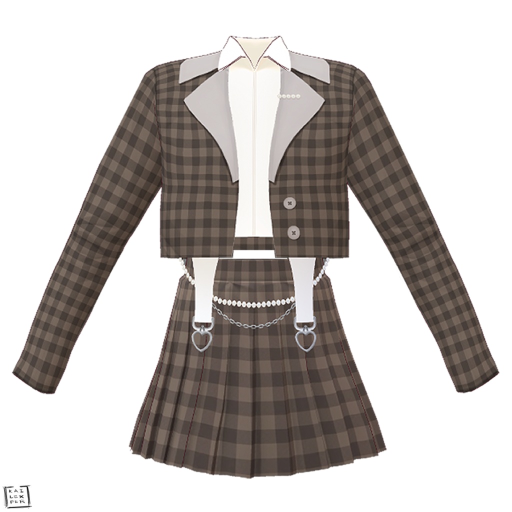 【Vroid用】Cute Brown Suit Set (Jacket/ Suit + Inner Shirt + Belt + Skirt + Shoes)