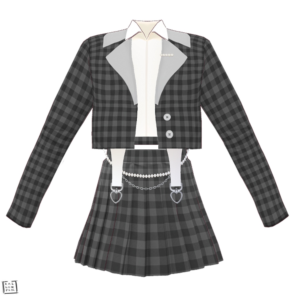 【Vroid用】Cute Black Suit Set (Jacket/ Suit + Inner Shirt + Belt + Skirt + Shoes)