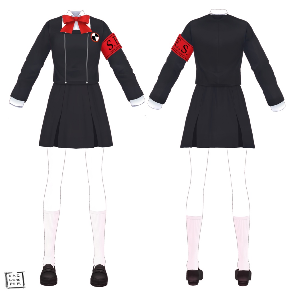 【Vroid用】 Gekkoukan High Uniform from Persona 3 (Top+Bottom+Ribbon)