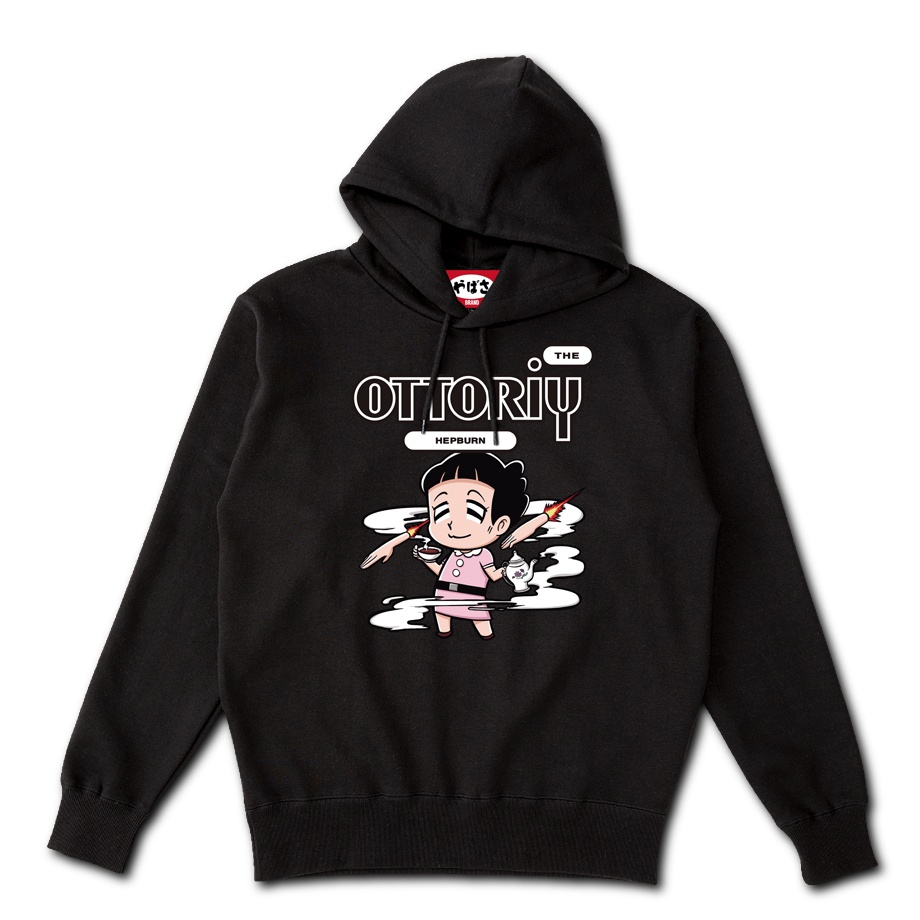 【おっとりヘップバーン90sグラフィック】 ポケットレス BLACK HOODIE