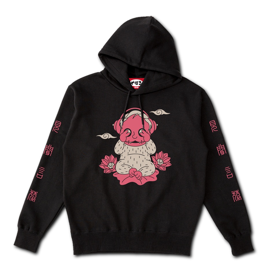【三猿】 ポケットレス BLACK HOODIE