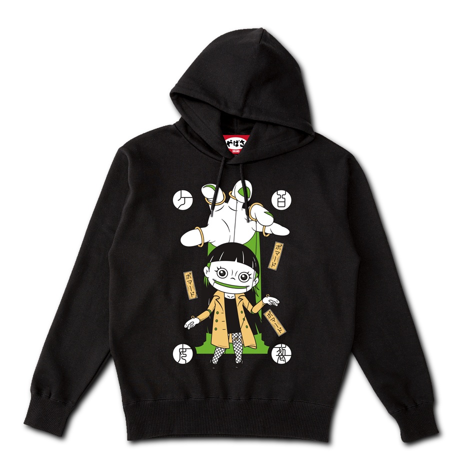 【口裂け女のサケルちゃん】 ポケットレス BLACK HOODIE