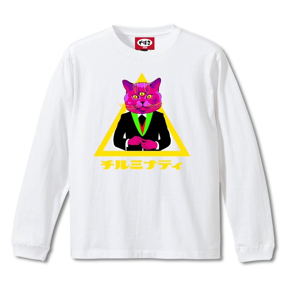 【三つ目キャットシンボル】 WHITE LONG SLEEVE T-SHIRT