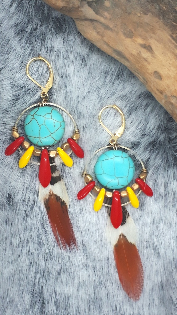 ターコイズのフェザーピアス・イヤリング