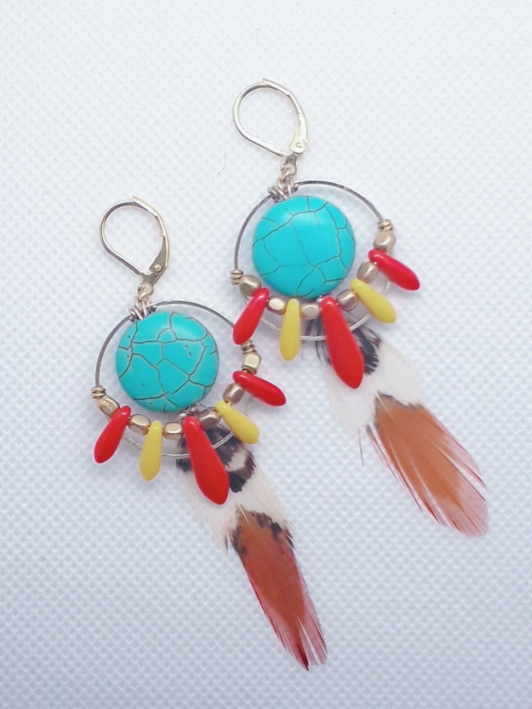 ターコイズのフェザーピアス・イヤリング