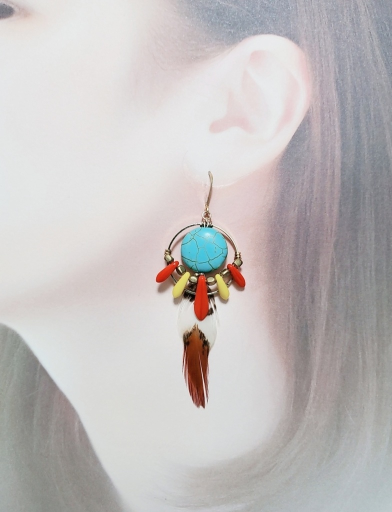 ターコイズのフェザーピアス・イヤリング